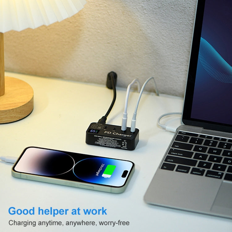 988B 5 in 1 DC 24V Dual USB-C/Type-C+3 USB Ports Multifunctional Digital Display Fast Charger, 988B