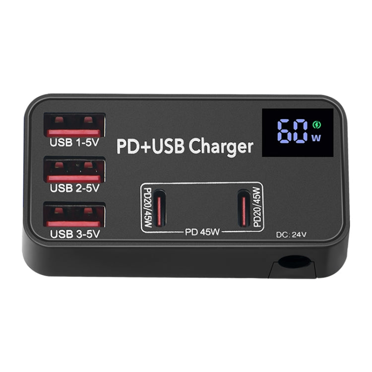 988B 5 in 1 DC 24V Dual USB-C/Type-C+3 USB Ports Multifunctional Digital Display Fast Charger, 988B