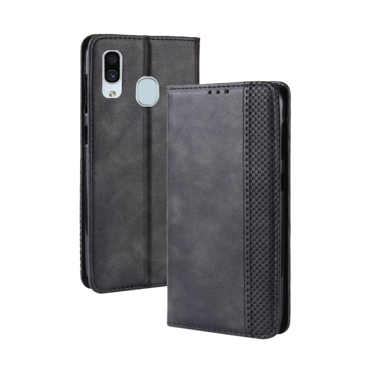 Étui à rabat horizontal en cuir à boucle magnétique pour Galaxy A20/A30, avec support, emplacements pour cartes et cadre photo, motif cheval fou rétro