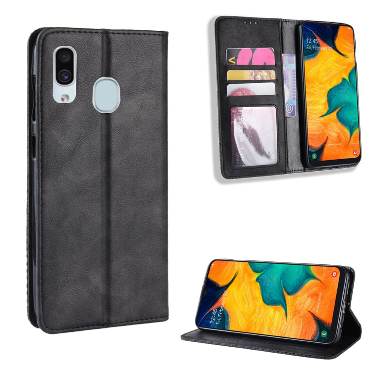 Magnetic Buckle Retro Crazy Horse Texture Horizontal Flip Leather Case for Galaxy A20/A30, with Holder & Card Slots & Photo Frame, For Galaxy A20/A30, For Galaxy A20