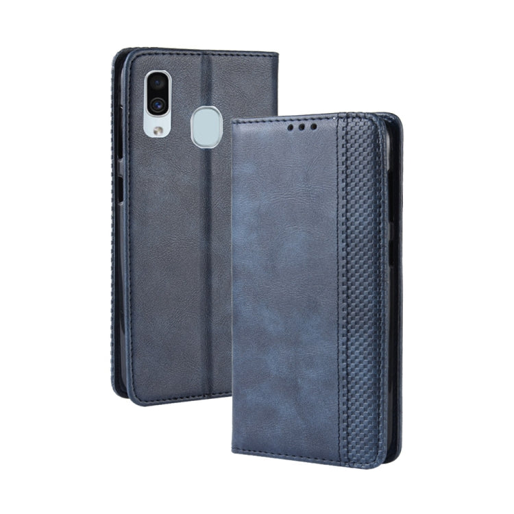 Étui à rabat horizontal en cuir à boucle magnétique pour Galaxy A20/A30, avec support, emplacements pour cartes et cadre photo, motif cheval fou rétro