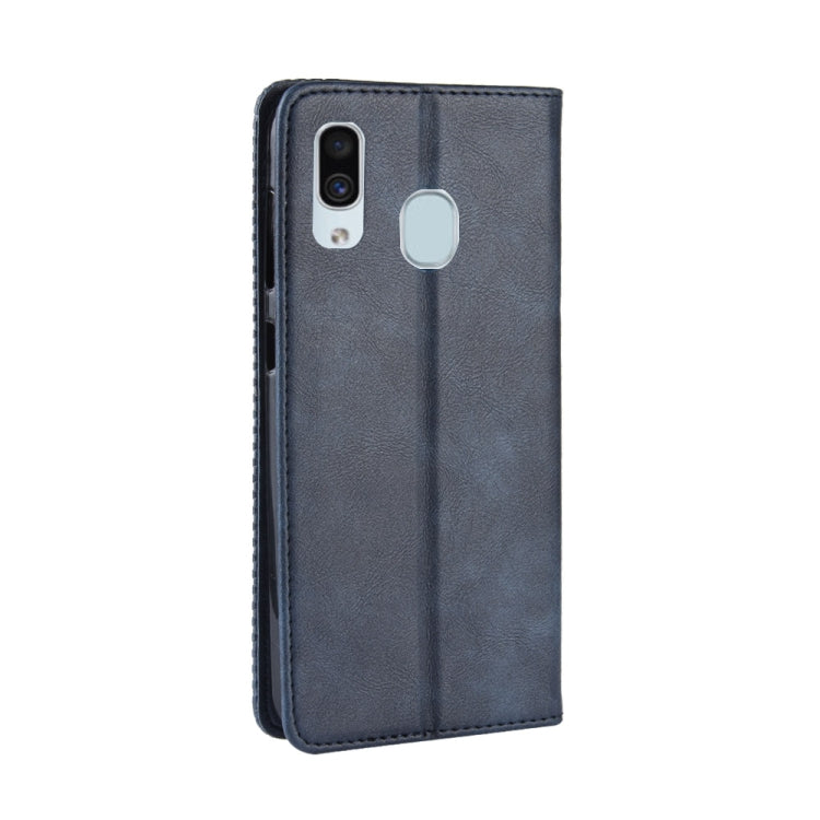 Étui à rabat horizontal en cuir à boucle magnétique pour Galaxy A20/A30, avec support, emplacements pour cartes et cadre photo, motif cheval fou rétro