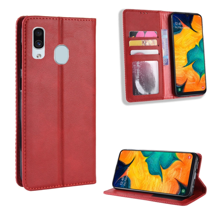 Magnetic Buckle Retro Crazy Horse Texture Horizontal Flip Leather Case for Galaxy A20/A30, with Holder & Card Slots & Photo Frame, For Galaxy A20, For Galaxy A20/A30