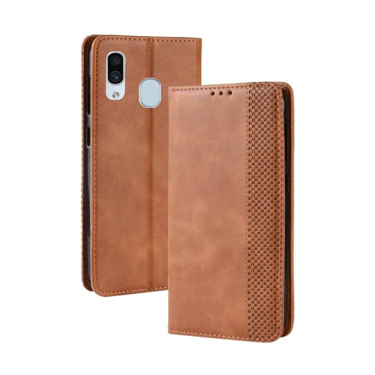 Étui à rabat horizontal en cuir à boucle magnétique pour Galaxy A20/A30, avec support, emplacements pour cartes et cadre photo, motif cheval fou rétro