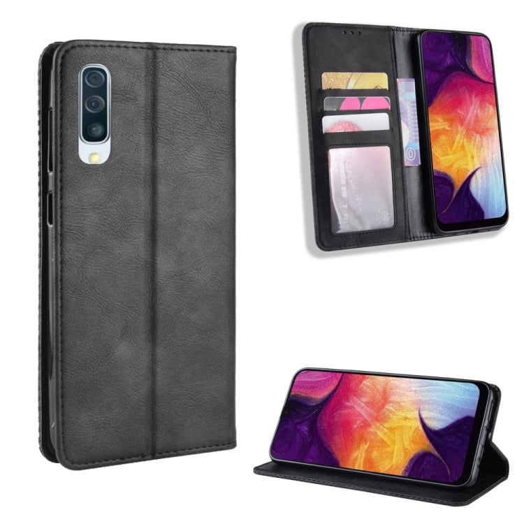 Magnetic Buckle Retro Crazy Horse Texture Horizontal Flip Leather Case for Galaxy A70, with Holder & Card Slots & Photo Frame, For Galaxy A70