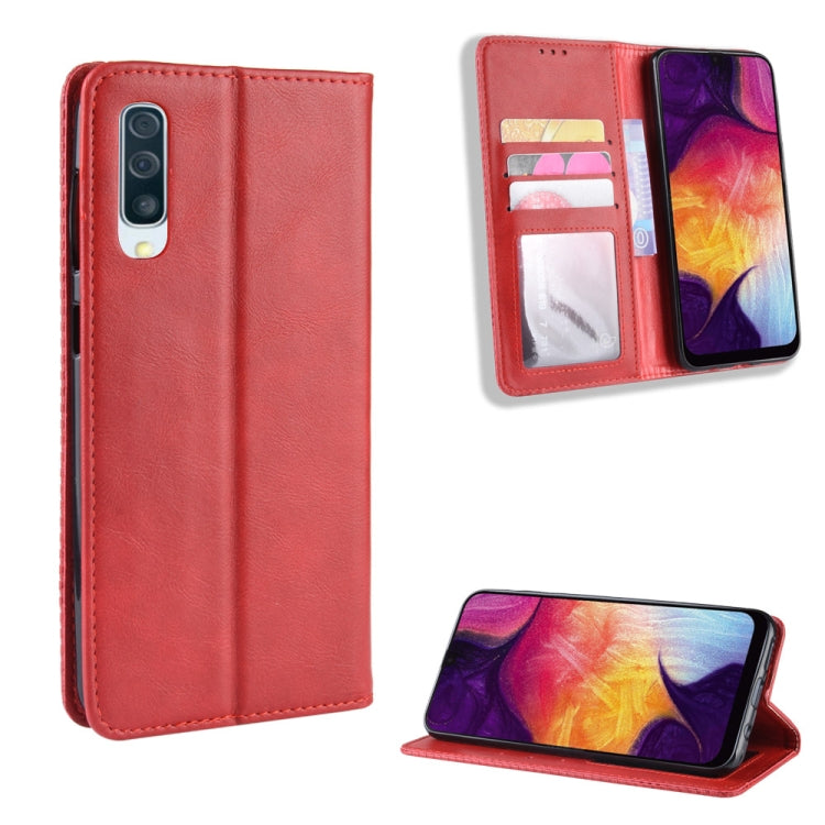Magnetic Buckle Retro Crazy Horse Texture Horizontal Flip Leather Case for Galaxy A70, with Holder & Card Slots & Photo Frame, For Galaxy A70
