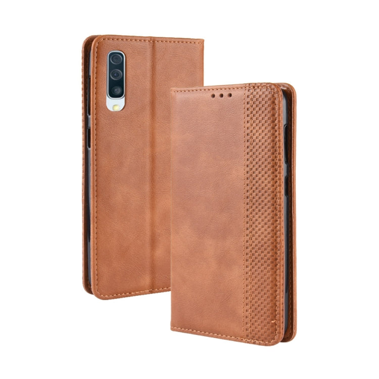 Magnetic Buckle Retro Crazy Horse Texture Horizontal Flip Leather Case for Galaxy A70, with Holder & Card Slots & Photo Frame, For Galaxy A70