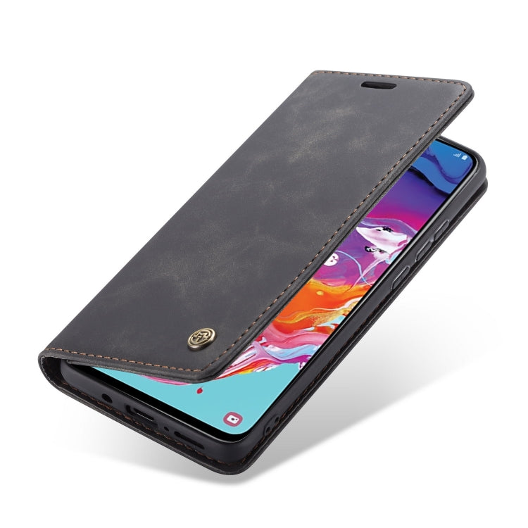Étui multifonction rétro givré en cuir à rabat horizontal pour Galaxy A70, avec emplacement pour cartes, porte-cartes, portefeuille zippé et cadre photo, CaseMe-013