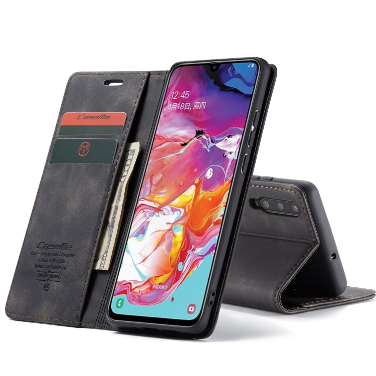 Étui multifonction rétro givré en cuir à rabat horizontal pour Galaxy A70, avec emplacement pour cartes, porte-cartes, portefeuille zippé et cadre photo, CaseMe-013