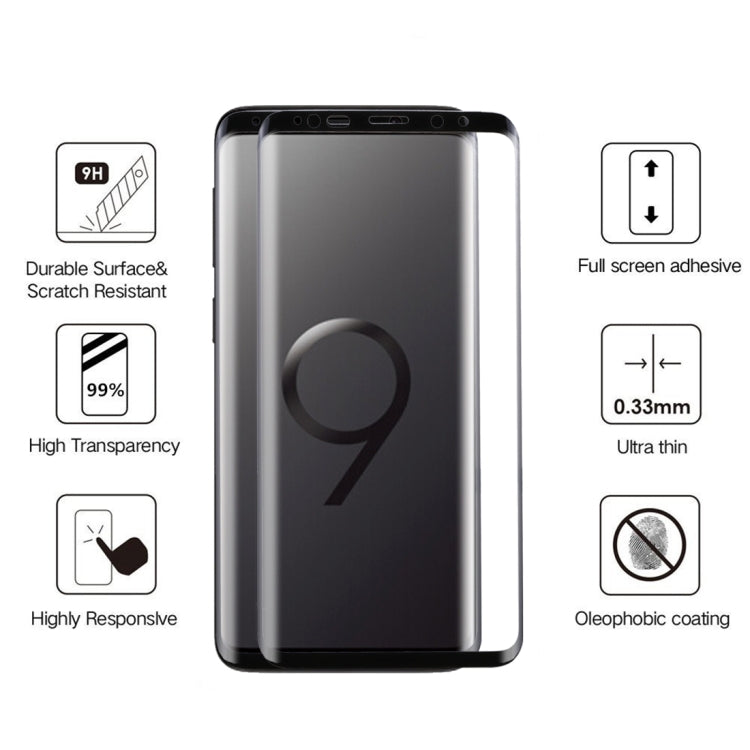 Lot de 25 films de protection d'écran en verre trempé pour Galaxy S9 Plus, 0,33 mm, dureté 9H, bords incurvés 3D, anti-rayures, plein écran HD, colle complète
