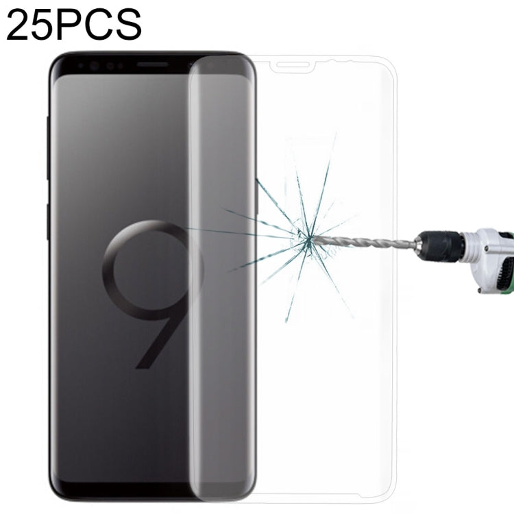 Lot de 25 films de protection d'écran en verre trempé HD pour Galaxy S9 Plus, dureté 9H, bords incurvés 3D, anti-rayures, plein écran