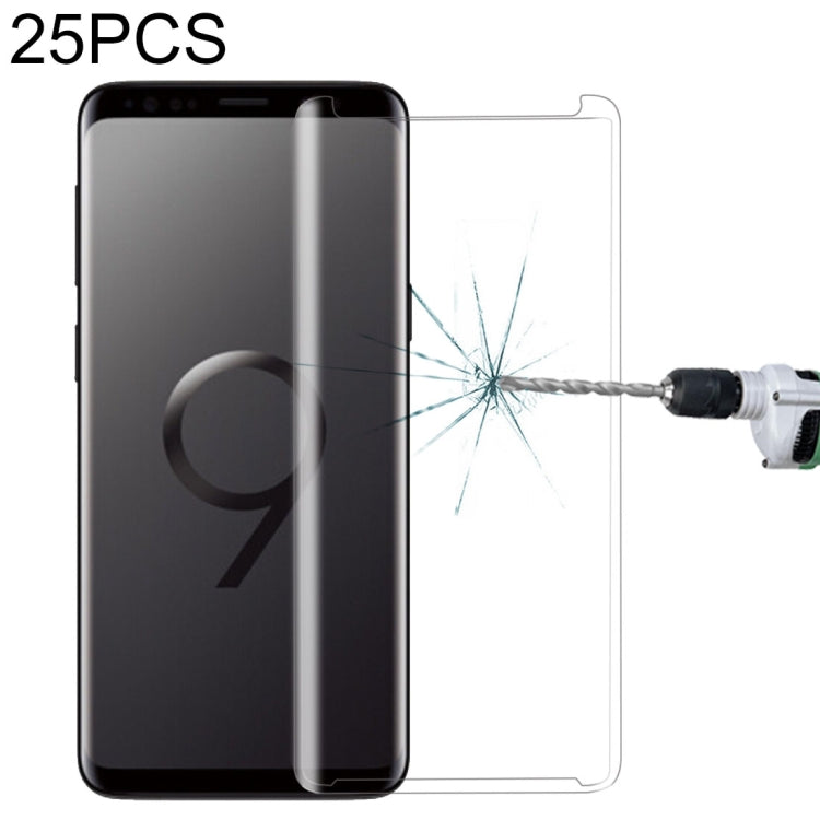 Lot de 25 films de protection incurvés en verre trempé pour Galaxy S9 Plus, compatibles avec les coques