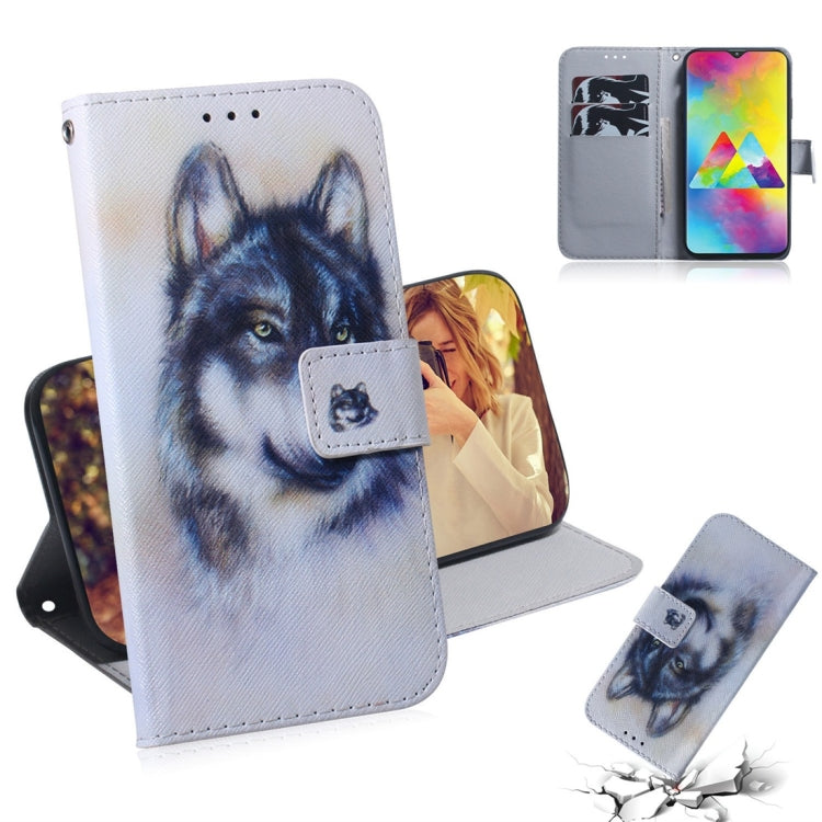 White Wolf Pattern Coloured Drawing Horizontal Flip Leather Case for Galaxy M20, with Holder & Card Slots & Wallet, For Galaxy M20