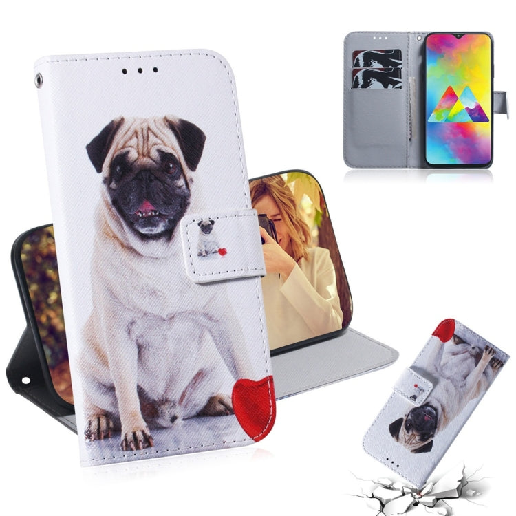 Pug Pattern Coloured Drawing Horizontal Flip Leather Case for Galaxy M20, with Holder & Card Slots & Wallet, For Galaxy M20
