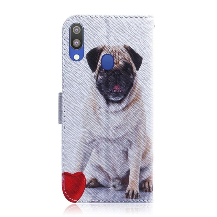 Pug Pattern Coloured Drawing Horizontal Flip Leather Case for Galaxy M20, with Holder & Card Slots & Wallet, For Galaxy M20