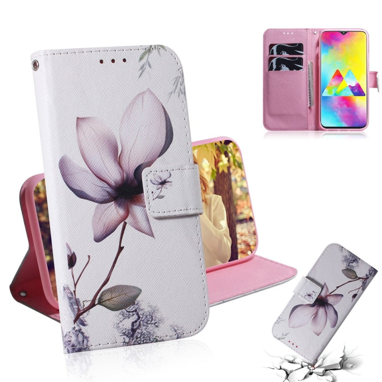 Magnolia Flower Pattern Coloured Drawing Horizontal Flip Leather Case for Galaxy M20, with Holder & Card Slots & Wallet, For Galaxy M20