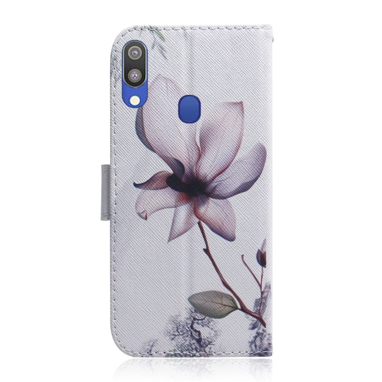Magnolia Flower Pattern Coloured Drawing Horizontal Flip Leather Case for Galaxy M20, with Holder & Card Slots & Wallet, For Galaxy M20