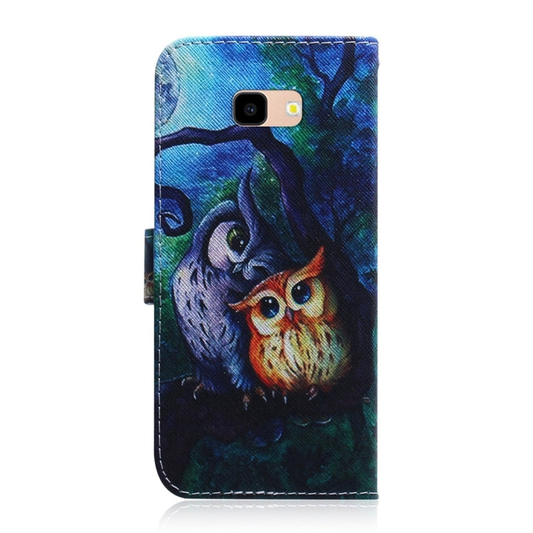 Oil Painting Owl Pattern Coloured Drawing Horizontal Flip Leather Case for Galaxy J4 Plus, with Holder & Card Slots & Wallet