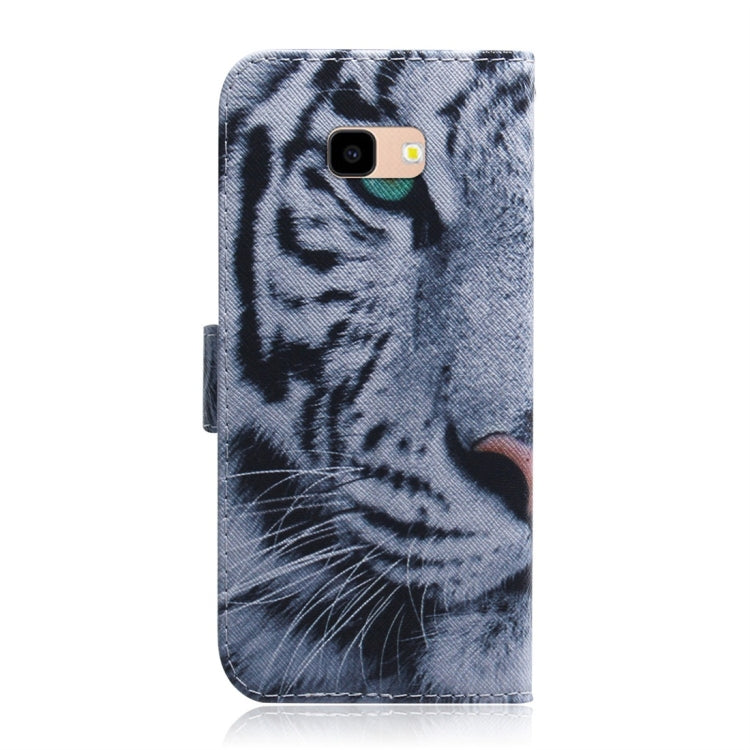 Étui à rabat horizontal en cuir à motif tigre pour Galaxy J4 Plus, avec support, emplacements pour cartes et portefeuille.