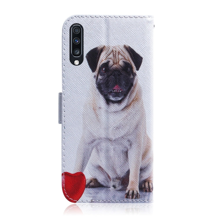Pug Pattern Coloured Drawing Horizontal Flip Leather Case for Galaxy A70, with Holder & Card Slots & Wallet, For Samsung Galaxy A70