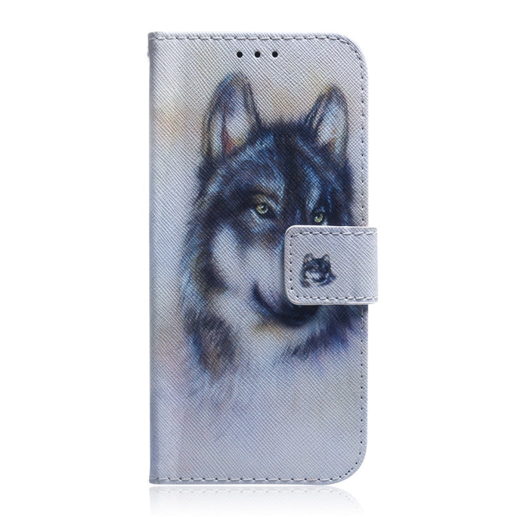 Étui en cuir à rabat horizontal motif loup blanc pour Galaxy A70, avec support, emplacements pour cartes et portefeuille. Pour Samsung Galaxy A70