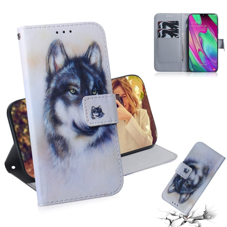 White Wolf Pattern Coloured Drawing Horizontal Flip Leather Case for Galaxy A40, with Holder & Card Slots & Wallet, For Galaxy A40