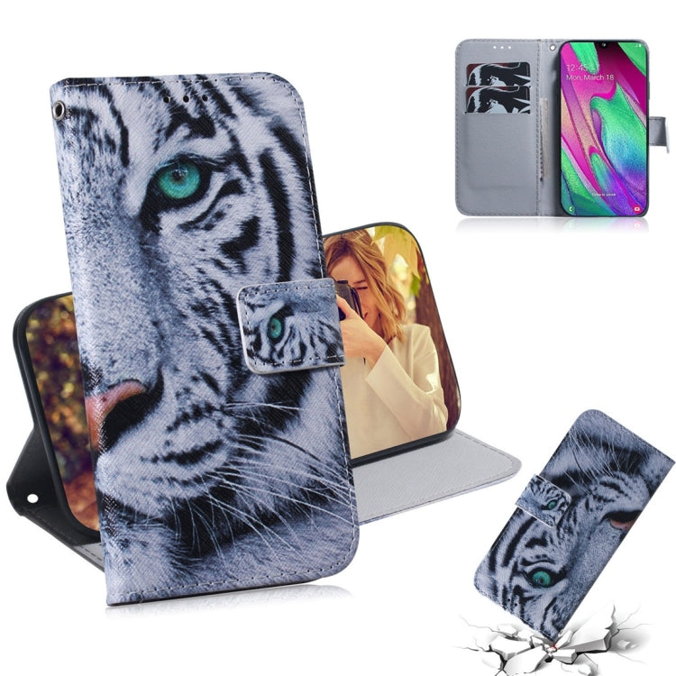 Tiger Pattern Coloured Drawing Horizontal Flip Leather Case for Galaxy A40, with Holder & Card Slots & Wallet, For Galaxy A40