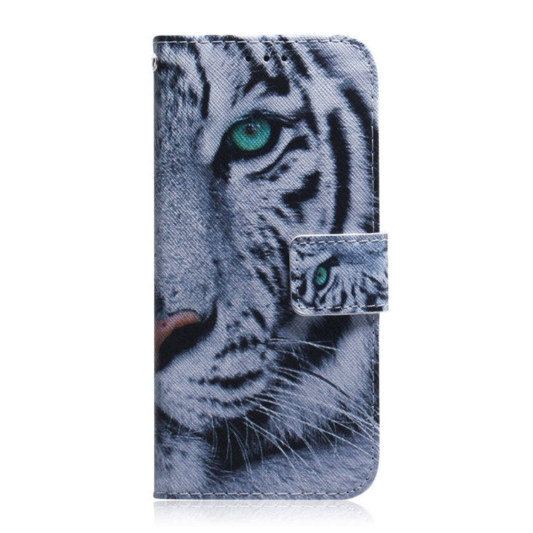 Étui à rabat horizontal en cuir à motif tigre pour Galaxy A40, avec support, emplacements pour cartes et portefeuille.