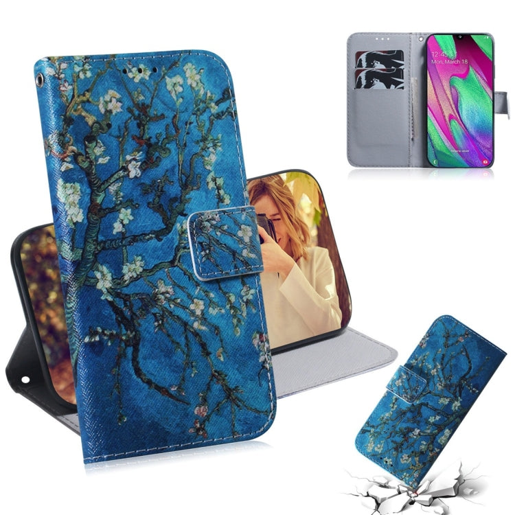 Apricot Flower Pattern Coloured Drawing Horizontal Flip Leather Case for Galaxy A40, with Holder & Card Slots & Wallet, For Galaxy A40