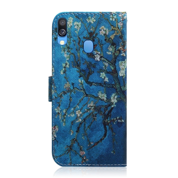 Apricot Flower Pattern Coloured Drawing Horizontal Flip Leather Case for Galaxy A40, with Holder & Card Slots & Wallet, For Galaxy A40