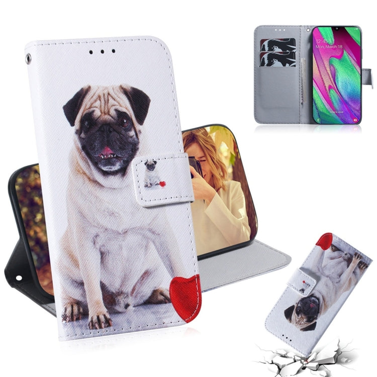 Pug Pattern Coloured Drawing Horizontal Flip Leather Case for Galaxy A40, with Holder & Card Slots & Wallet, For Galaxy A40