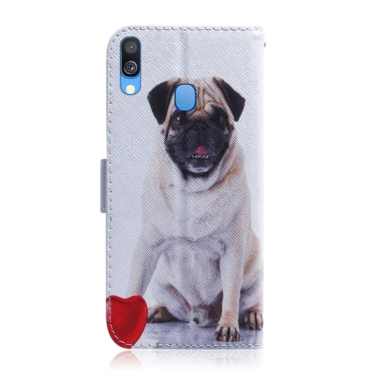 Pug Pattern Coloured Drawing Horizontal Flip Leather Case for Galaxy A40, with Holder & Card Slots & Wallet, For Galaxy A40