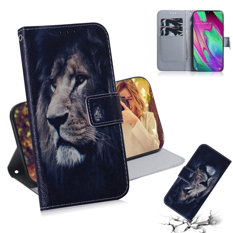 Lion Pattern Coloured Drawing Horizontal Flip Leather Case for Galaxy A40, with Holder & Card Slots & Wallet, For Galaxy A40