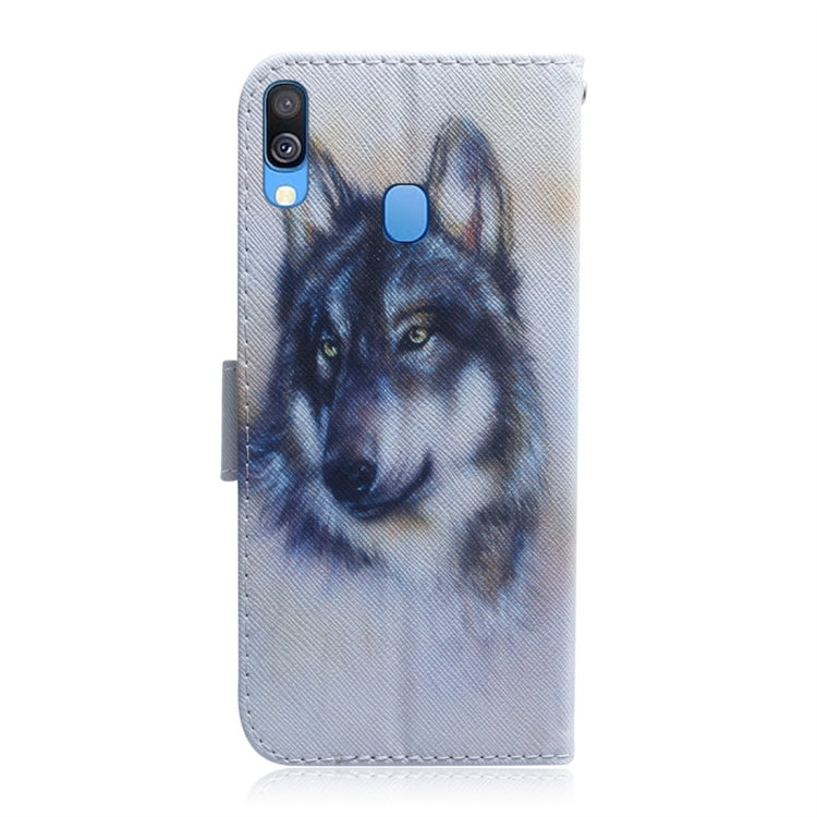 White Wolf Pattern Coloured Drawing Horizontal Flip Leather Case for Galaxy A40, with Holder & Card Slots & Wallet, For Galaxy A40
