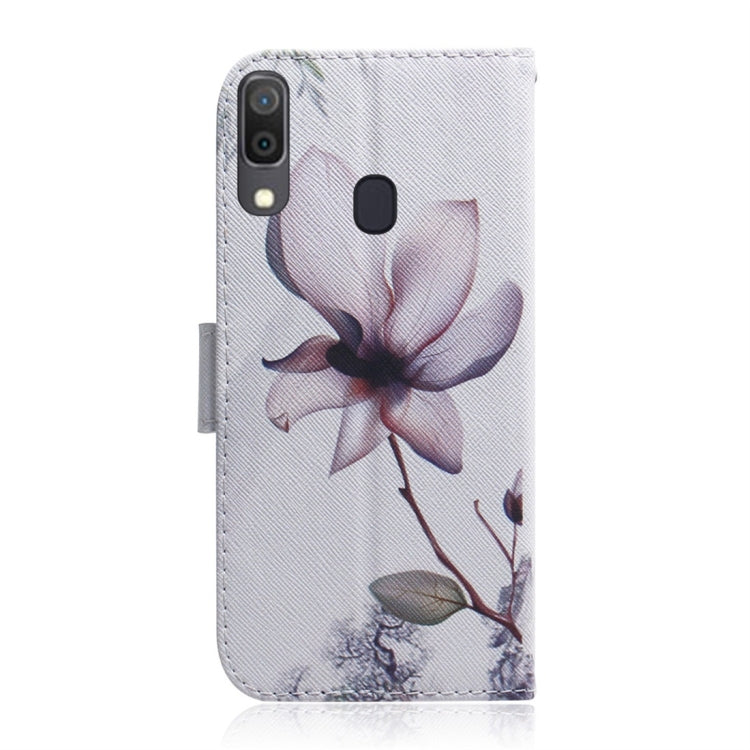 Magnolia Flower Pattern Coloured Drawing Horizontal Flip Leather Case for Galaxy A30, with Holder & Card Slots & Wallet, For Galaxy A30