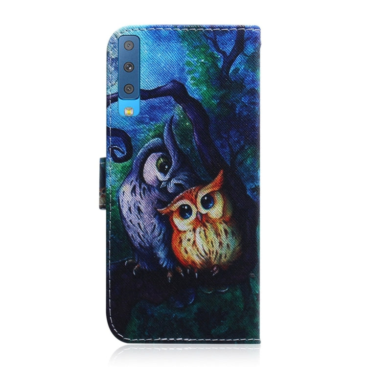 Oil Painting Owl Pattern Coloured Drawing Horizontal Flip Leather Case for Galaxy A7 (2018) / A750F, with Holder & Card Slots & Wallet