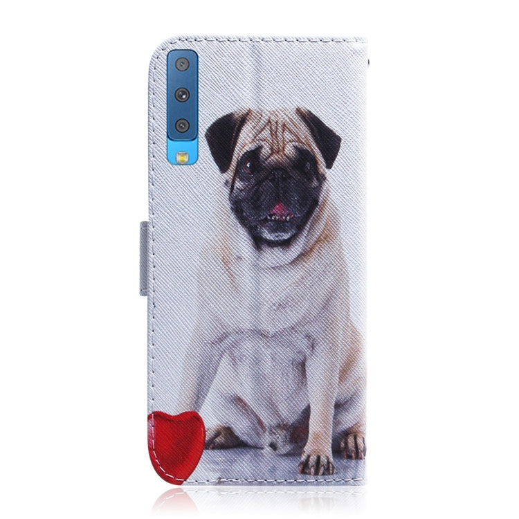 Pug Pattern Coloured Drawing Horizontal Flip Leather Case for Galaxy A7 (2018) / A750F, with Holder & Card Slots & Wallet, For Galaxy A7 (2018)
