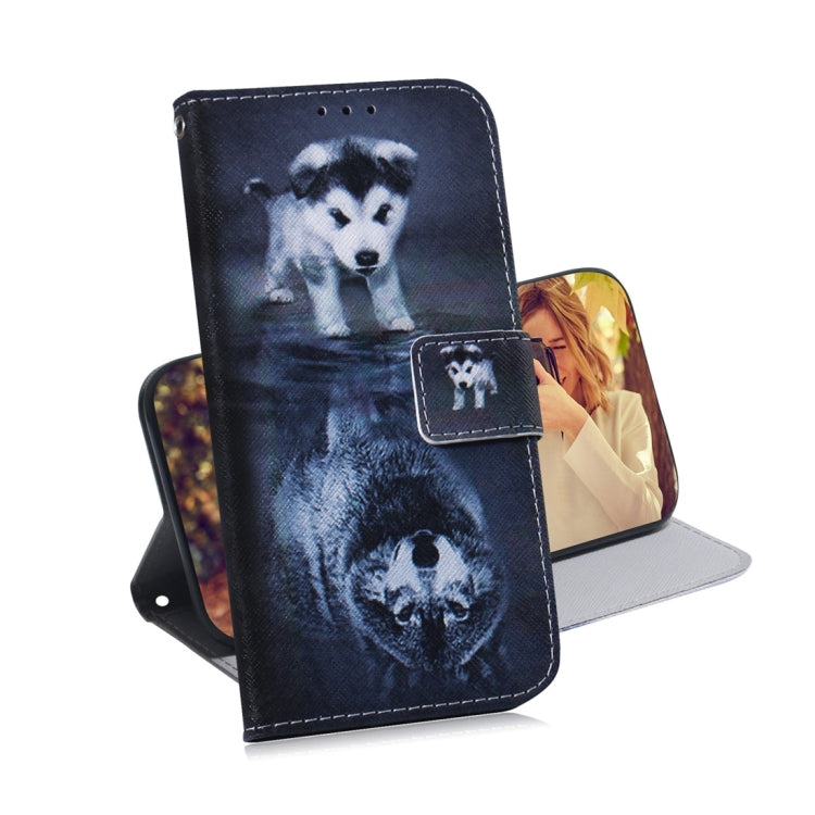 Étui à rabat horizontal en cuir avec motif loup et chien pour Galaxy A7 (2018) / A750F, avec support, emplacements pour cartes et portefeuille. Pour Galaxy A7 (2018)