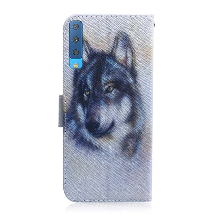White Wolf Pattern Coloured Drawing Horizontal Flip Leather Case for Galaxy A7 (2018) / A750F, with Holder & Card Slots & Wallet, For Galaxy A7 (2018)