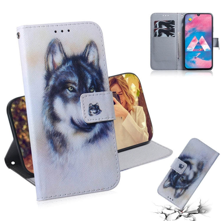 White Wolf Pattern Coloured Drawing Horizontal Flip Leather Case for Galaxy M30, with Holder & Card Slots & Wallet, For Galaxy M30