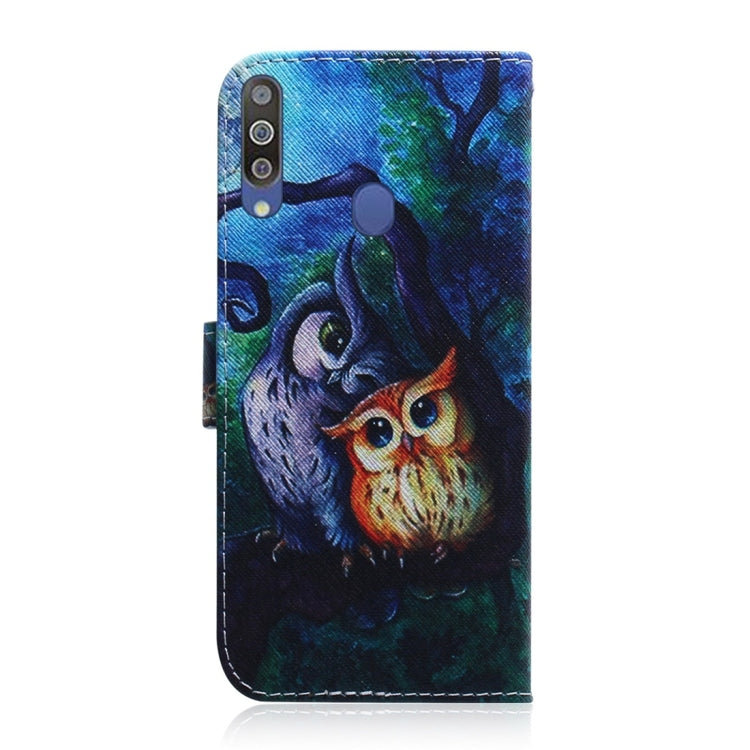 Oil Painting Owl Pattern Coloured Drawing Horizontal Flip Leather Case for Galaxy M30, with Holder & Card Slots & Wallet