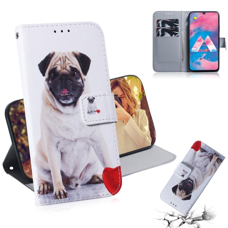 Pug Pattern Coloured Drawing Horizontal Flip Leather Case for Galaxy M30, with Holder & Card Slots & Wallet, For Galaxy M30