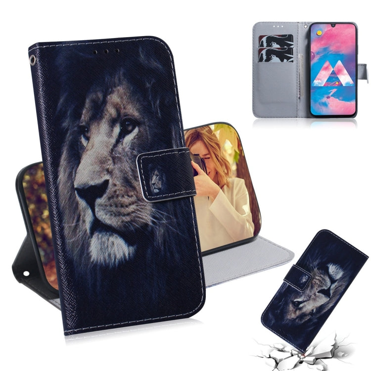 Lion Pattern Coloured Drawing Horizontal Flip Leather Case for Galaxy M30, with Holder & Card Slots & Wallet, For Galaxy M30