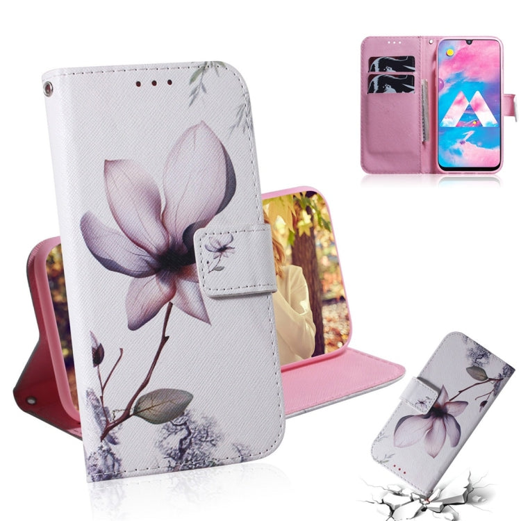 Magnolia Flower Pattern Coloured Drawing Horizontal Flip Leather Case for Galaxy M30, with Holder & Card Slots & Wallet, For Galaxy M30