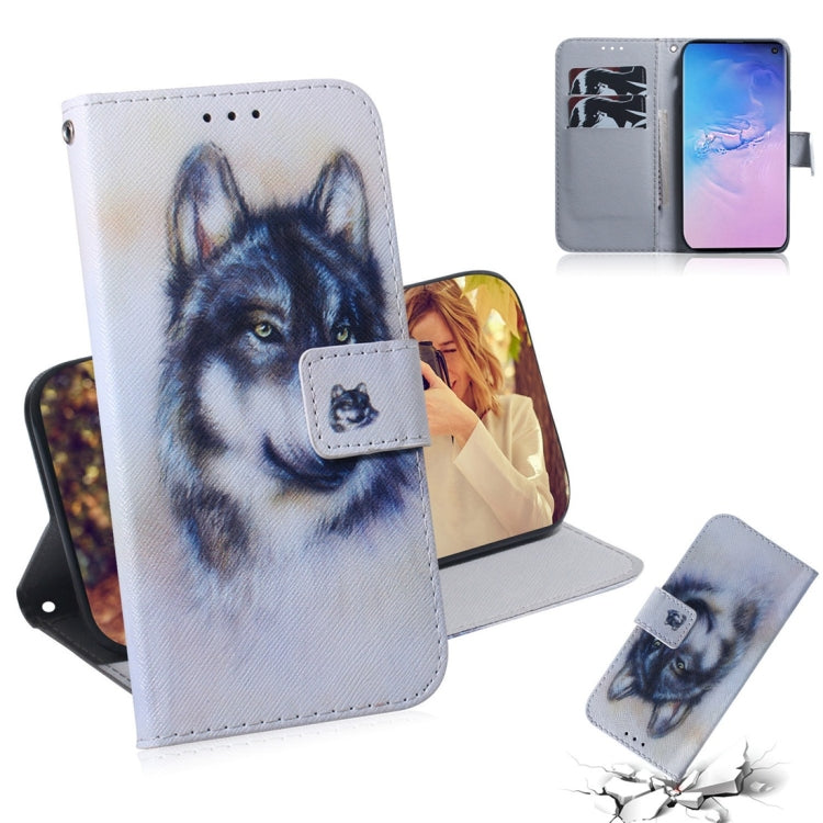 White Wolf Pattern Coloured Drawing Horizontal Flip Leather Case for Galaxy S10, with Holder & Card Slots & Wallet, For Samsung Galaxy S10
