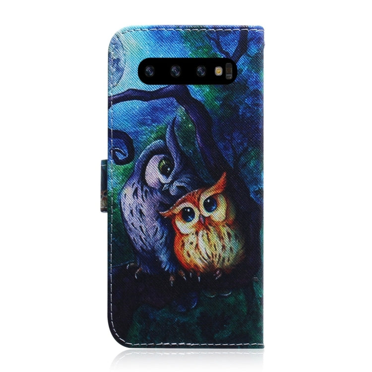 Oil Painting Owl Pattern Coloured Drawing Horizontal Flip Leather Case for Galaxy S10, with Holder & Card Slots & Wallet