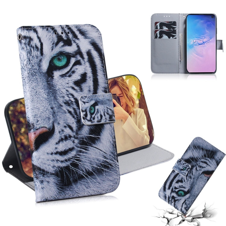 Tiger Pattern Coloured Drawing Horizontal Flip Leather Case for Galaxy S10, with Holder & Card Slots & Wallet, For Samsung Galaxy S10
