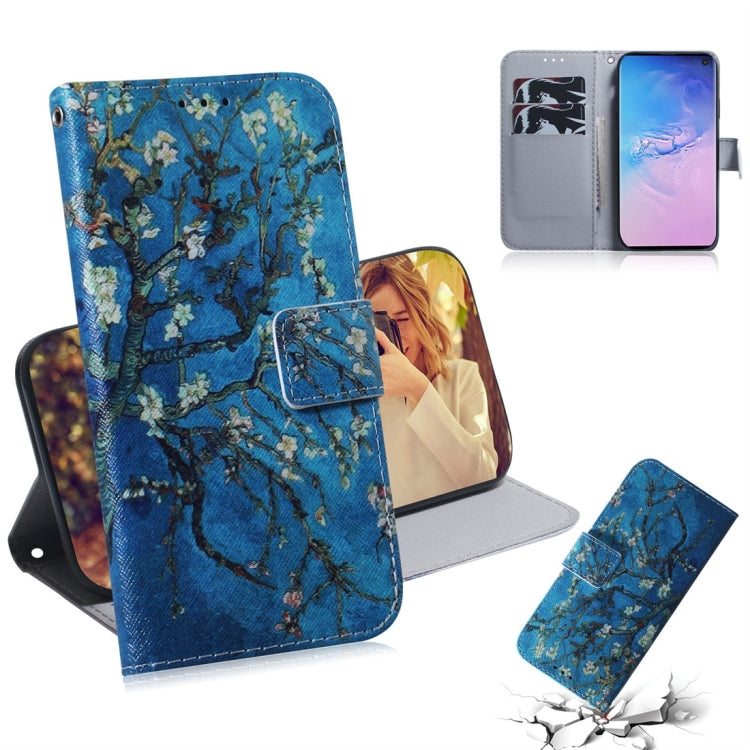 Apricot Flower Pattern Coloured Drawing Horizontal Flip Leather Case for Galaxy S10, with Holder & Card Slots & Wallet, For Samsung Galaxy S10