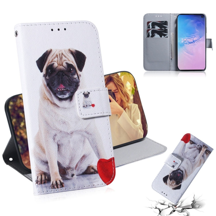 Pug Pattern Coloured Drawing Horizontal Flip Leather Case for Galaxy S10, with Holder & Card Slots & Wallet, For Samsung Galaxy S10
