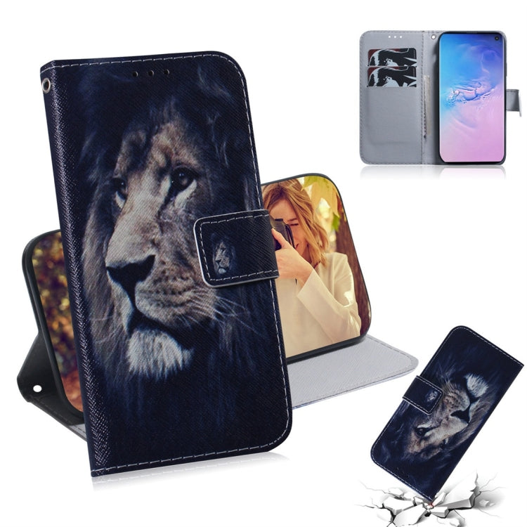 Lion Pattern Coloured Drawing Horizontal Flip Leather Case for Galaxy S10, with Holder & Card Slots & Wallet, For Samsung Galaxy S10